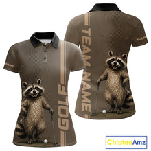Load image into Gallery viewer, Personalized Funny Brown Raccoon Custom Name Polo Golf Shirt For Womens, Golfer Gifts NBT888