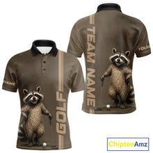 Load image into Gallery viewer, Personalized Funny Brown Raccoon Custom Name Polo Golf Shirt For Mens, Golfer Gifts NBT888