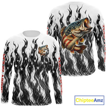 Load image into Gallery viewer, Black Camo American Flag Bass Fishing Shirts Long Sleeve, Patriotic Fishing Shirt NBT456