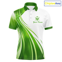 Load image into Gallery viewer, Mens Golf Polo Shirt Green And White Custom Golf Shirts For Team Personalized Golf Gifts NBT570