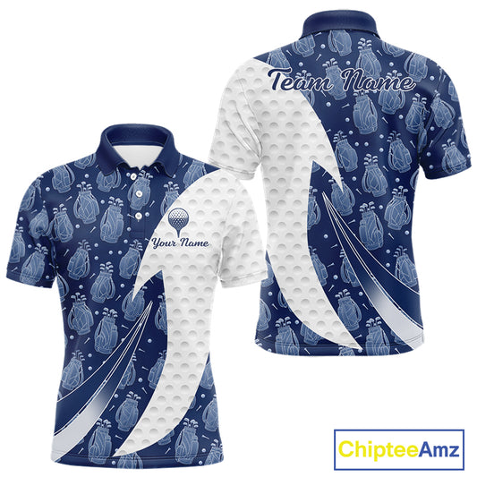 Blue Golf Pattern Polo Golf Shirt For Men Custom Mens Golf Clothes, Best Golf Gifts NBT571