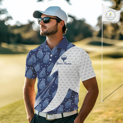 Blue Golf Pattern Polo Golf Shirt For Men Custom Mens Golf Clothes, Best Golf Gifts NBT571