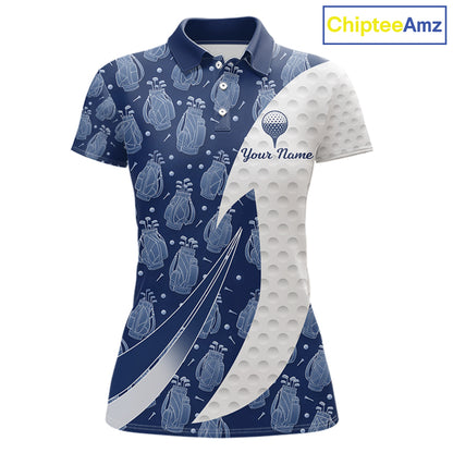 Blue Golf Pattern Polo Golf Shirt For Women Custom Womens Golf Clothes, Best Golf Gifts NBT571
