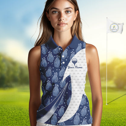 Blue Golf Pattern Sleeveless Polo Golf Shirt For Women Custom Mens Golf Clothes, Best Golf Gifts NBT571