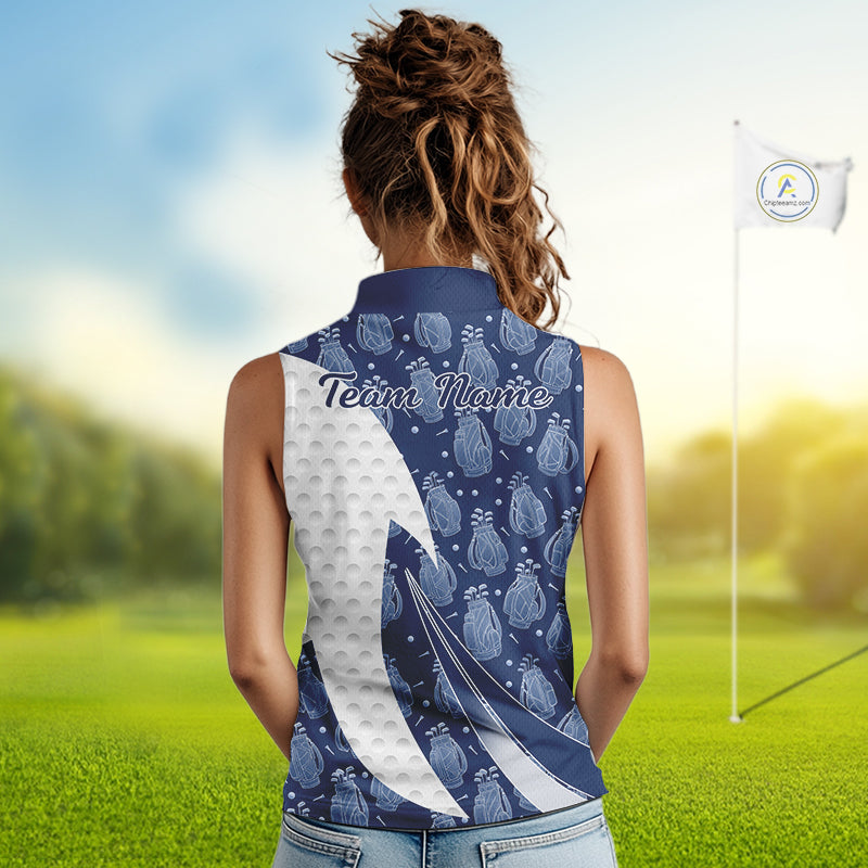 Blue Golf Pattern Sleeveless Polo Golf Shirt For Women Custom Mens Golf Clothes, Best Golf Gifts NBT571