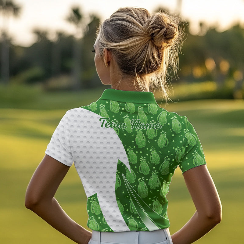 Green Golf Pattern Polo Golf Shirt For Women Custom Ladies Golf Clothes, Best Golf Gifts NBT572