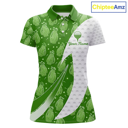 Green Golf Pattern Polo Golf Shirt For Women Custom Ladies Golf Clothes, Best Golf Gifts NBT572