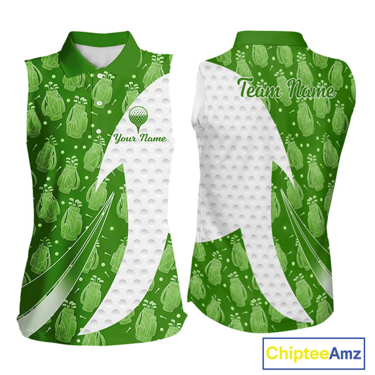 Green Golf Pattern Sleeveless Polo Golf Shirt For Women Custom Ladies Golf Clothes, Best Golf Gifts NBT572