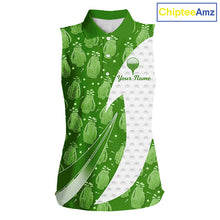 Load image into Gallery viewer, Green Golf Pattern Sleeveless Polo Golf Shirt For Women Custom Ladies Golf Clothes, Best Golf Gifts NBT572