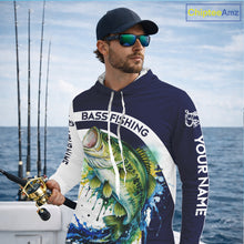 Load image into Gallery viewer, Custom Bass Fishing Shirts Long Sleeve with Hood Blue Camo Color Paint, Bass Fishing Shirts NBT461