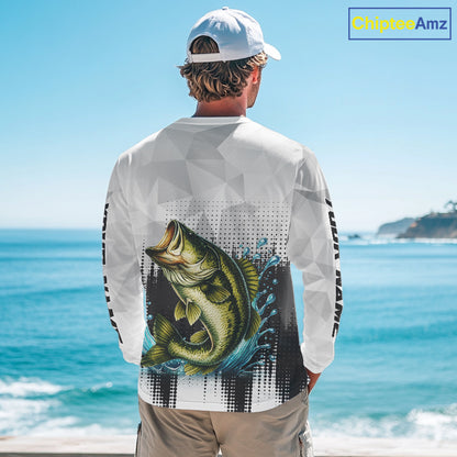 White Camo Bass Fishing Custom Name Long Sleeve Fishing Shirts With UV Protection NBT462