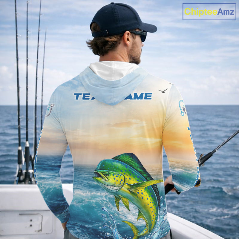 Mahi Mahi Fishing Sunset Custom Fishing Long Sleeve Hooded Shirt, Mahi Mahi Compass Offshore Fishing Apparel NBT585