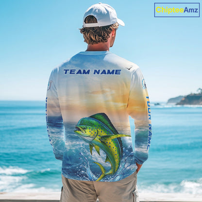 Mahi Mahi Fishing Sunset Custom Fishing Long Sleeve Shirt, Mahi Mahi Compass Offshore Fishing Apparel NBT585