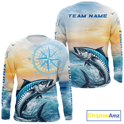 King Mackerel Fishing Sunset Custom Fishing Long Sleeve Shirt, Compass Offshore Fishing Apparel NBT586