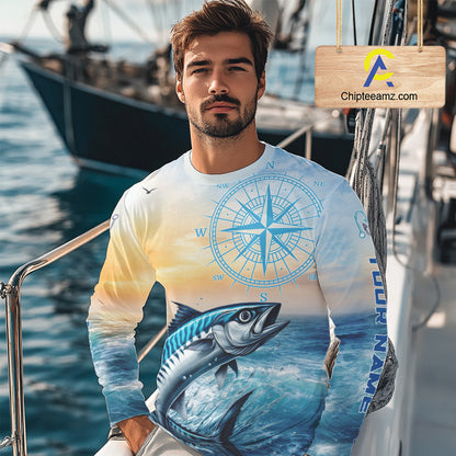 King Mackerel Fishing Sunset Custom Fishing Long Sleeve Shirt, Compass Offshore Fishing Apparel NBT586