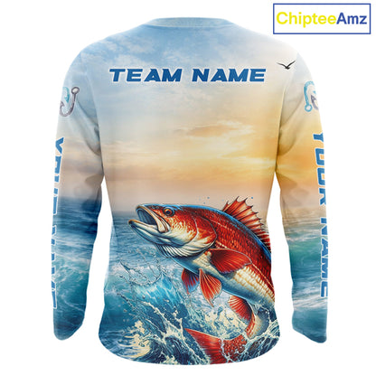 Redfish Fishing Sunset Custom Fishing Long Sleeve Shirt, Redfish Compass Offshore Fishing Apparel NBT587