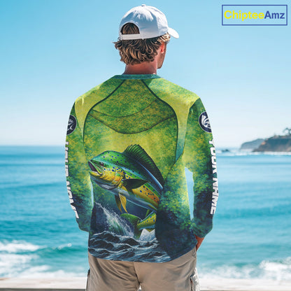 Custom Mahi Mahi Fishing Shirts For Team, Custom Saltwater Fishing Shirts|Green NBT468
