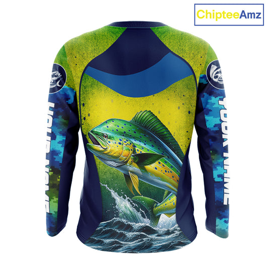 Custom Mahi Mahi Fishing Shirts For Team, Custom Saltwater Fishing Shirts|Blue NBT469