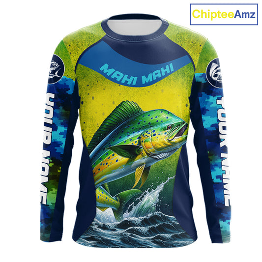 Custom Mahi Mahi Fishing Shirts For Team, Custom Saltwater Fishing Shirts|Blue NBT469