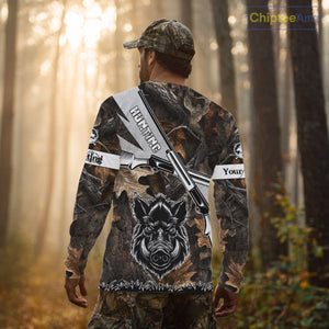 Wild Boar Hunting Rifle Vector 3D Printed Custom Name Shirts, Boar Hunting Clothing, Hunting Gifts NBT219