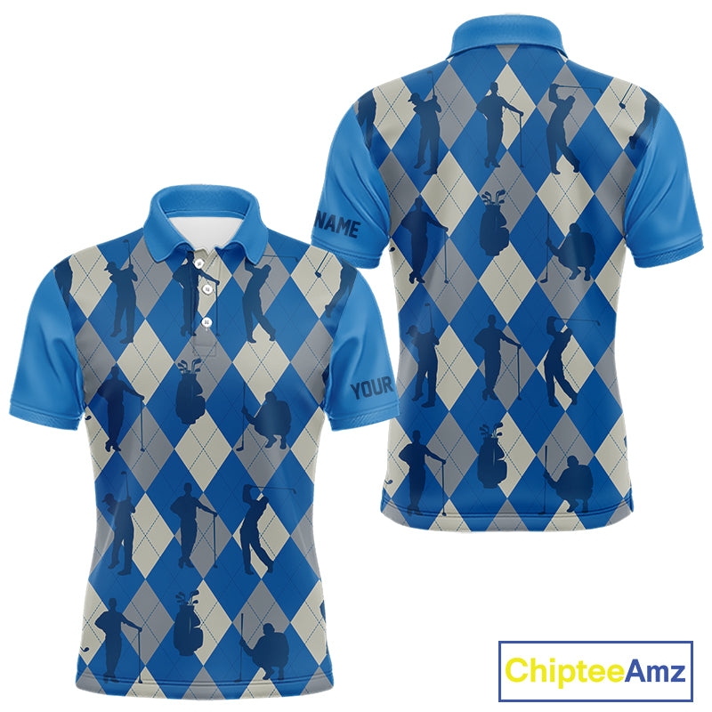 Blue Argyle Mens Golf Polo Shirts, Golf Shirts Custom Team Golf Polo For Men Team Golf Tops NBT489