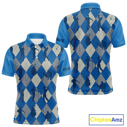 Blue Argyle Mens Golf Polo Shirts, Golf Shirts Custom Team Golf Polo For Men Team Golf Tops NBT489