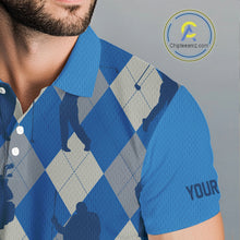 Load image into Gallery viewer, Blue Argyle Mens Golf Polo Shirts, Golf Shirts Custom Team Golf Polo For Men Team Golf Tops NBT489