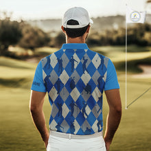 Load image into Gallery viewer, Blue Argyle Mens Golf Polo Shirts, Golf Shirts Custom Team Golf Polo For Men Team Golf Tops NBT489