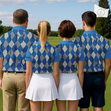 Load image into Gallery viewer, Blue Argyle Mens Golf Polo Shirts, Golf Shirts Custom Team Golf Polo For Men Team Golf Tops NBT489