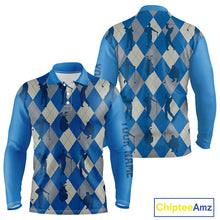 Load image into Gallery viewer, Blue Argyle Mens Golf Polo Shirts, Golf Shirts Custom Team Golf Polo For Men Team Golf Tops NBT489