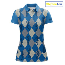 Load image into Gallery viewer, Blue Argyle Womens Golf Polo Shirts, Golf Shirts Custom Team Golf Polo For Ladies Team Golf Tops NBT489