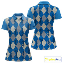 Load image into Gallery viewer, Blue Argyle Womens Golf Polo Shirts, Golf Shirts Custom Team Golf Polo For Ladies Team Golf Tops NBT489