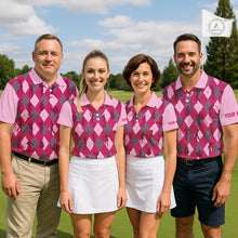 Load image into Gallery viewer, Pink Argyle Mens Golf Polo Shirts, Golf Shirts Custom Team Golf Polo For Men Team Golf Tops NBT490