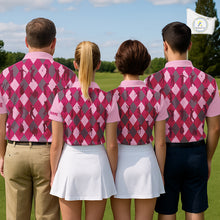 Load image into Gallery viewer, Pink Argyle Mens Golf Polo Shirts, Golf Shirts Custom Team Golf Polo For Men Team Golf Tops NBT490