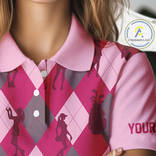 Load image into Gallery viewer, Pink Argyle Womens Golf Polo Shirts, Golf Shirts Custom Team Golf Polo For Ladies Team Golf Tops NBT490