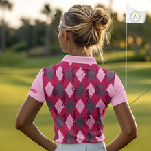 Load image into Gallery viewer, Pink Argyle Womens Golf Polo Shirts, Golf Shirts Custom Team Golf Polo For Ladies Team Golf Tops NBT490