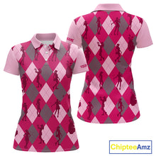 Load image into Gallery viewer, Pink Argyle Womens Golf Polo Shirts, Golf Shirts Custom Team Golf Polo For Ladies Team Golf Tops NBT490