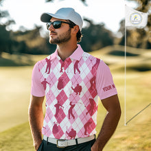 Load image into Gallery viewer, Light Pink Argyle Mens Golf Polo Shirts, Golf Shirts Custom Team Golf Polo For Men Team Golf Tops NBT491