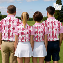 Load image into Gallery viewer, Light Pink Argyle Mens Golf Polo Shirts, Golf Shirts Custom Team Golf Polo For Men Team Golf Tops NBT491