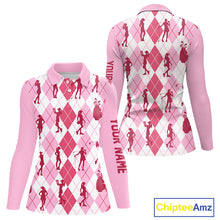 Load image into Gallery viewer, Light Pink Argyle Womens Golf Polo Shirts, Golf Shirts Custom Team Golf Polo For Ladies Team Golf Tops NBT491