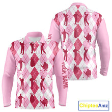 Load image into Gallery viewer, Light Pink Argyle Mens Golf Polo Shirts, Golf Shirts Custom Team Golf Polo For Men Team Golf Tops NBT491