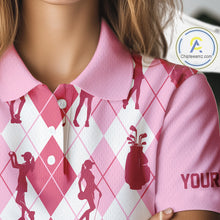 Load image into Gallery viewer, Light Pink Argyle Womens Golf Polo Shirts, Golf Shirts Custom Team Golf Polo For Ladies Team Golf Tops NBT491