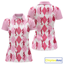 Load image into Gallery viewer, Light Pink Argyle Womens Golf Polo Shirts, Golf Shirts Custom Team Golf Polo For Ladies Team Golf Tops NBT491