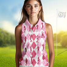 Load image into Gallery viewer, Light Pink Argyle Womens Sleeveless Golf Polo Shirts, Golf Shirts Custom Team Golf Polo For Ladies Team Golf Tops NBT491