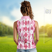 Load image into Gallery viewer, Light Pink Argyle Womens Sleeveless Golf Polo Shirts, Golf Shirts Custom Team Golf Polo For Ladies Team Golf Tops NBT491