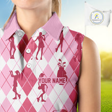 Load image into Gallery viewer, Light Pink Argyle Womens Sleeveless Golf Polo Shirts, Golf Shirts Custom Team Golf Polo For Ladies Team Golf Tops NBT491