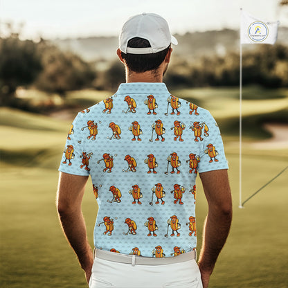 Funny Hotdog Mens Golf Polo Shirt, Custom Sausage Print Golf Polo, Golf Shirts For Team NBT492