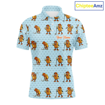 Funny Hotdog Mens Golf Polo Shirt, Custom Sausage Print Golf Polo, Golf Shirts For Team NBT492