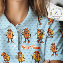 Load image into Gallery viewer, Funny Hotdog Womens Golf Polo Shirt, Custom Sausage Print Golf Polo, Golf Shirts For Team NBT492