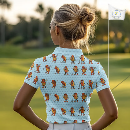 Funny Hotdog Womens Golf Polo Shirt, Custom Sausage Print Golf Polo, Golf Shirts For Team NBT492